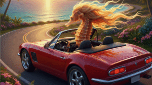 Seepferdchen in Sportwagen