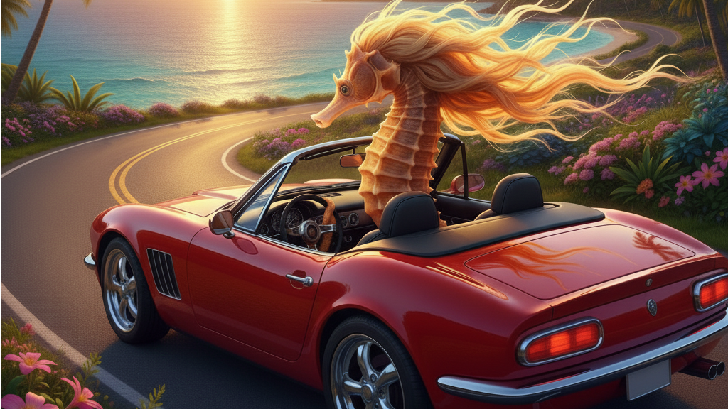 Seepferdchen in Sportwagen